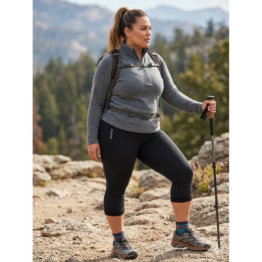 Marmot Polartec Fleece Lined Cropped Leggings Black Hiking Capris Womens XL
